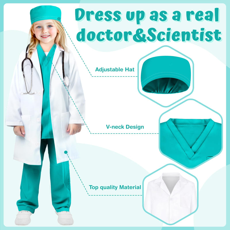 Joycover Doctor Costume for Kids, Kids Scrubs Halloween Costumes For Girls Boys Doctor Dress up Play Kit… Green S(3-4 Year)