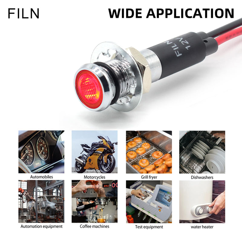 5Pcs 8MM (5/16'') Indicator Light led Indicator 12v 24v Metal Pilot Lamp Lights Aluminum Black Anodized Waterproof ip67 Red Signal Lamp Light(12V-Brass Nickel Plated-Red 5Pcs) Red-5pcs 12V-24V-Brass Nickel Plated