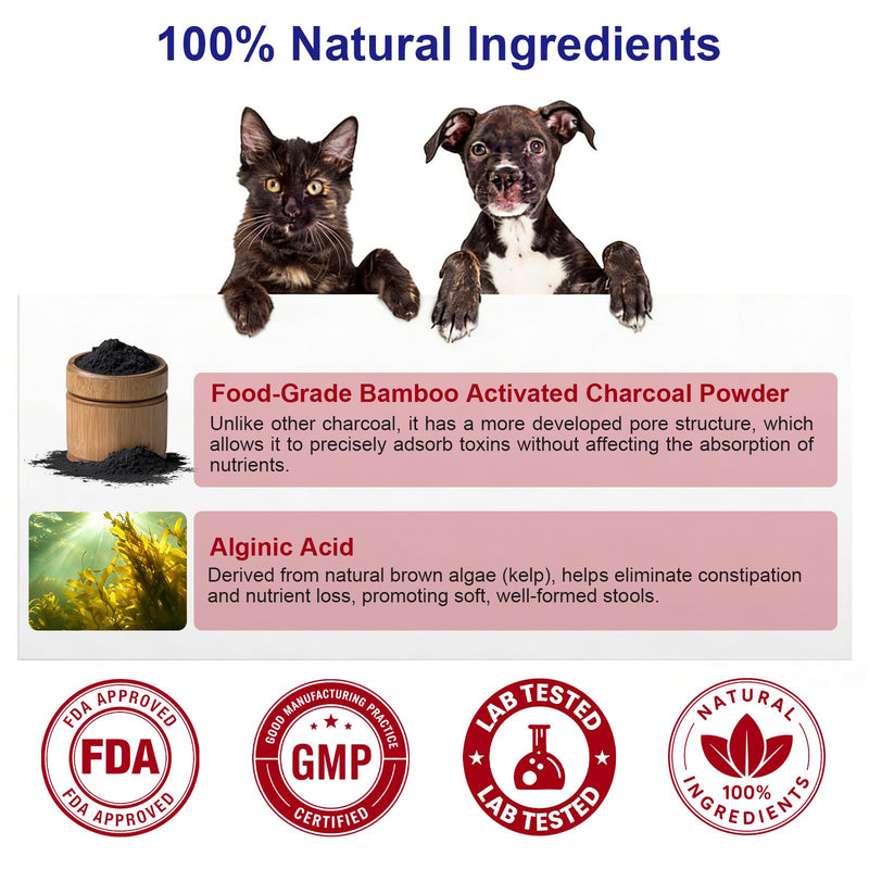 Activated Charcoal Powder for Dogs Cats, First Aid Emergency Rescue Pet Poisoning Kit, Health Supplement for Gut Digestive Upset Absorb Toxins Diarrhea Gas Bad Breath, Chronic Kidney Renal Recovery