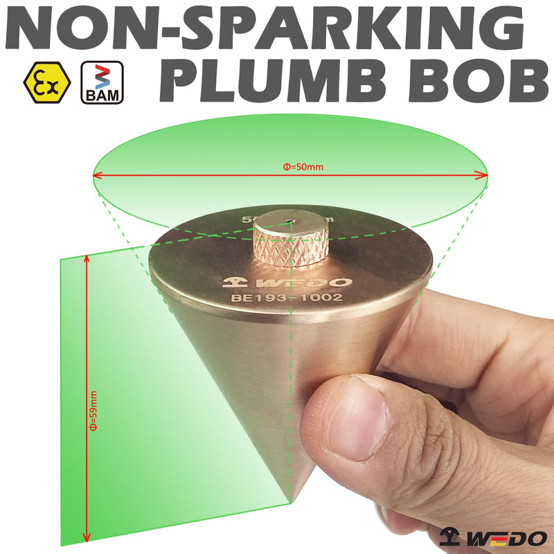 WEDO Non-Sparking Plumb Bob,Hanging Wire Hammer,High Precision Vertical Building Measuring Tool,Beryllium Copper,Non-magnetic,Size 59 * 50mm,Ideal for Straight Level Test,BAM&FM Certificate Beryllium Copper 59*50mm