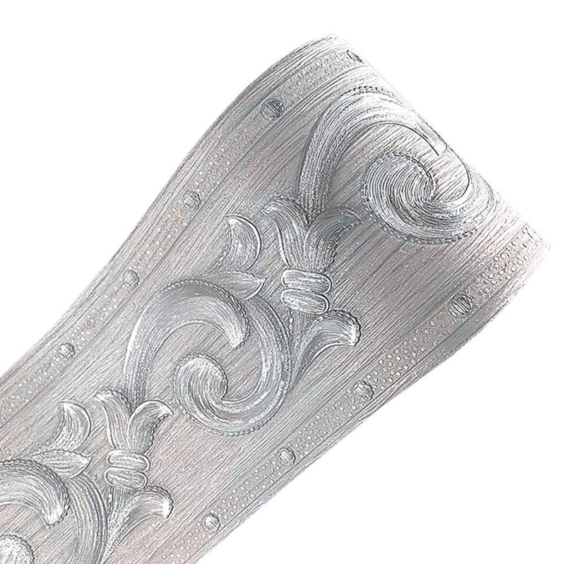 Silver Flower 3D Wallpaper Border Peel & Stick PVC Wall Covering Kitchen Bathroom Bedroom Tiles Decor Sticker,4 Inch by 16.5 Feet1