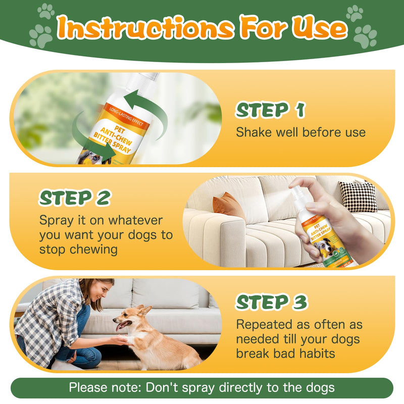 Dog Bitter Anti‑Chew Training Spray, Natural Gentle Formula Deterrent, Discourage Chewing Licking & Biting, Safely Protect Furniture Shoes & Belongings (Gentle Bitter) Gentle Bitter