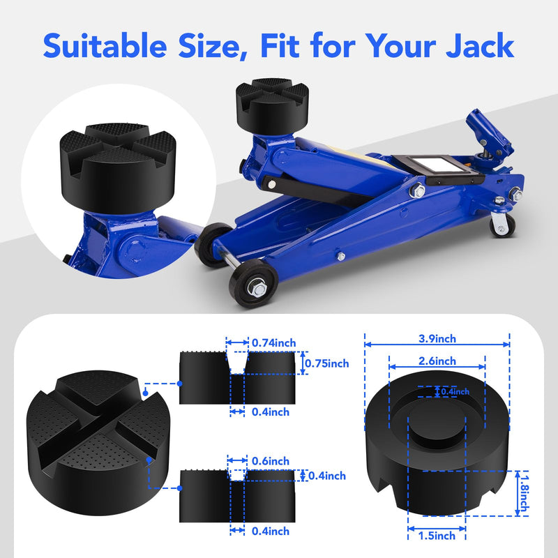 Upgraded Pinch Weld Jack Pad, Two Depths X-Grooves Floor Jack Pad, Easily Fit Different Cars, Thicker Sturdy and Grippy Floor Jack Rubber Pad to Protect You and Your Car, 3.9 x 3.9 x 1.8 in