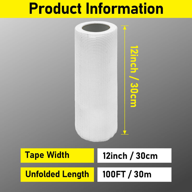 12" 100 Feet Drywall Joint Tape, Self-Adhesive Encrypted Fiberglass Drywall Repair Mesh Tape for Wall Cracks and Seam Patch 12" x 100ft
