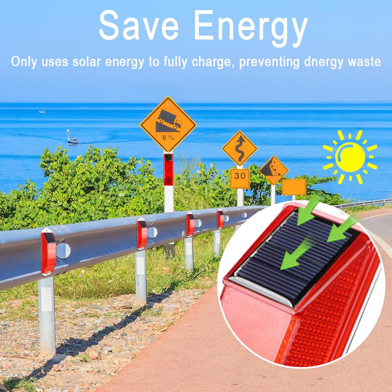 Aolyty Solar Strobe Warning Light LED Warning Lamp 4-Pack Super Bright IP54 Waterproof Light Control Flashing Beacon Barricade Construction Safety Road Signs Flash Traffic Lights (Red) Red