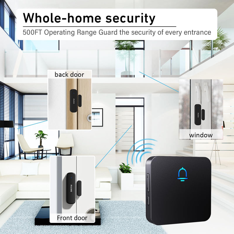 SECRUI Door Chime, Wireless Door Chimes When Door Open Entry for Business/Home/Office/Store (500ft Range 32 Chimes Adjustable Volume) Door Ringer Alert Buzzer Alarm with - 1 sensors 1 sensor 1 receiver Black