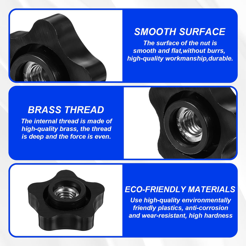 6pcs 3/8 Female Thread Knob Black,3/8 Inch Star Knobs, 5 Star Shaped Threaded Knob,3/8-16 Thread Knob Nut for T Track Bolts Jigs Knobs,Sawing Machine, Drilling Machine, Plastic Screw-On Type 3/8 Inch