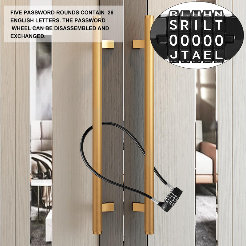 5-Word Resettable Combination Lock, Letter Lock- Home Security Padlock with 8mm Anti-Theft Cable for Garden Gates, Glass Doors, Pool, Refrigerator,Bikes, Gates, Storage (22''(Locking Span 11'')) 22''(Locking span 11'')