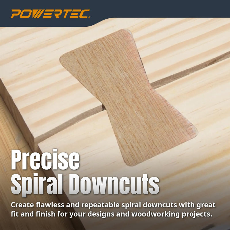 POWERTEC 72166 Solid Brass Inlay and Carbide Router Bit Set, 1/4" & 1/8" Downcut Spiral Router Bits, 1/4" Shank with Router Bushing, Collar & Alignment Pin for Wood PVC MDF Hardwood 1/4" Shank, 1/4" & 1/8" Downcut Bit Spiral & Bushing