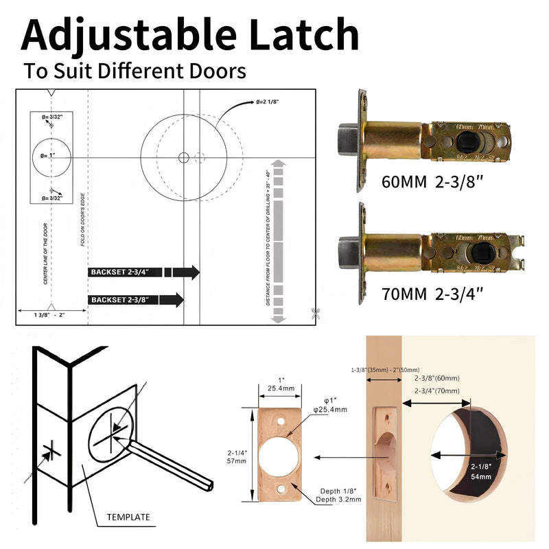Brushed Satin Brass Golden Privacy Door Knob with Reversible Keyless Push Lock Modern Rectangle Interior Handle for Bedroom Bathroom, Heavy Duty & Easy Installation (Golden Long Plate Lock) Golden Long Plate Lock