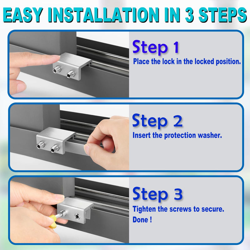 Sliding Window Locks (6 Sets), Security Window Locks with Keys, Adjustable Aluminum Sliding Window Stops, Easy Installation Without Drilling, for Vertical and Horizontal Sliding Windows (Silver) 6 Set Double Lock Silver