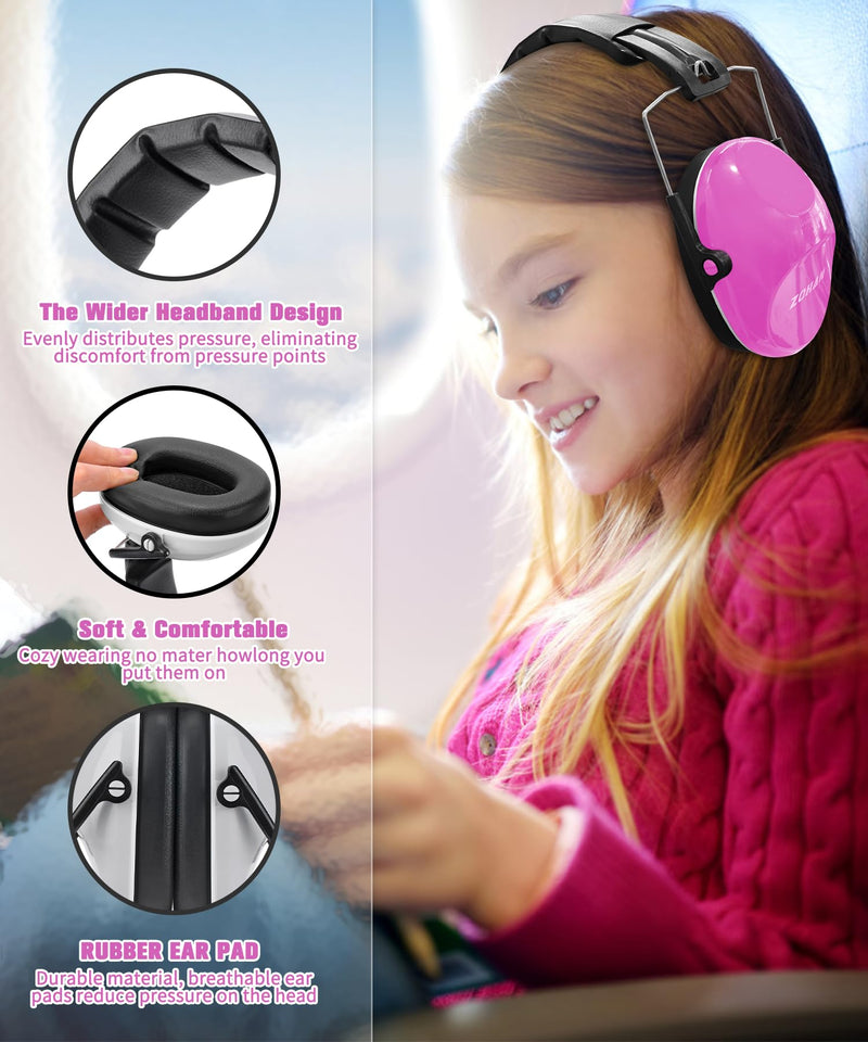 ZOHAN 032 Kids Noise Canceling Headphones - 25dB NRR Kids Ear Protection Earmuffs for School, Monster Jam, Fireworks, Travel, Air Show, Concert, Autism - Pink 1pack - Pink 1.0