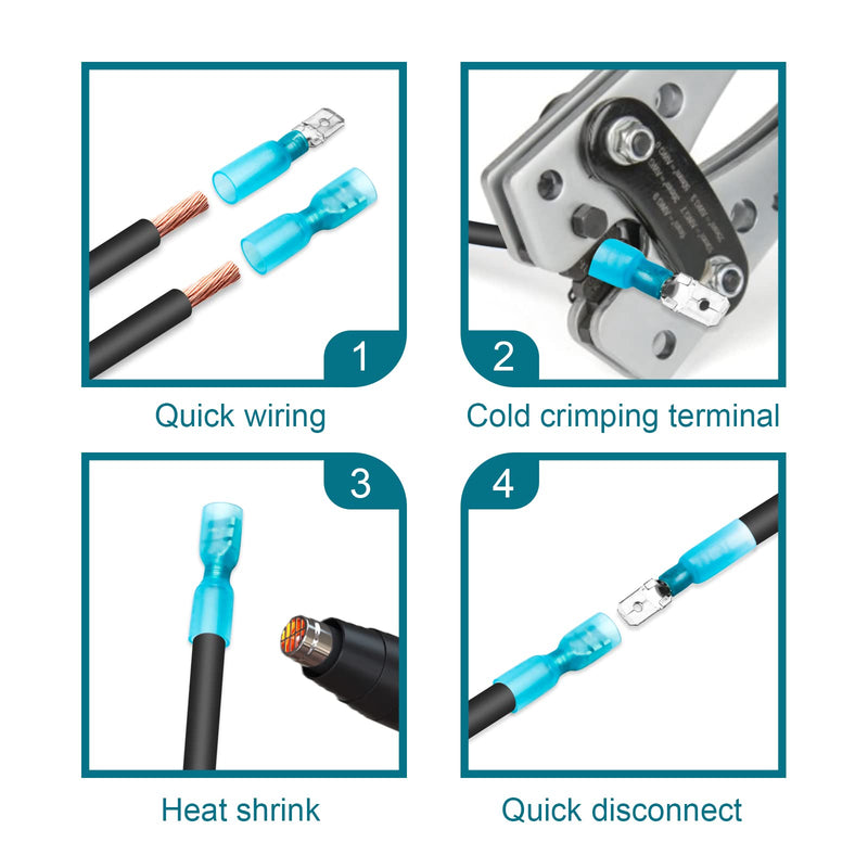 150 PCS Spade Connectors, Heat Shrink Spade Terminals 22-10 AWG, Wire Connectors Male and Female by MENTBERY 22-10AWG Spade Female & Male