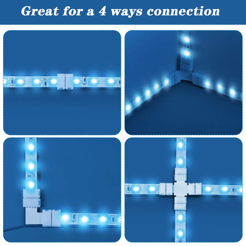 Mudder 95 Pieces 4 Pin LED Light Strip Connectors Set Including Screw Clips, 4 Pin LED Connectors, Cuttable T, L and X Shape PCB Board for SMD 5050 10 mm RGB Strip Lights Gapless Connector