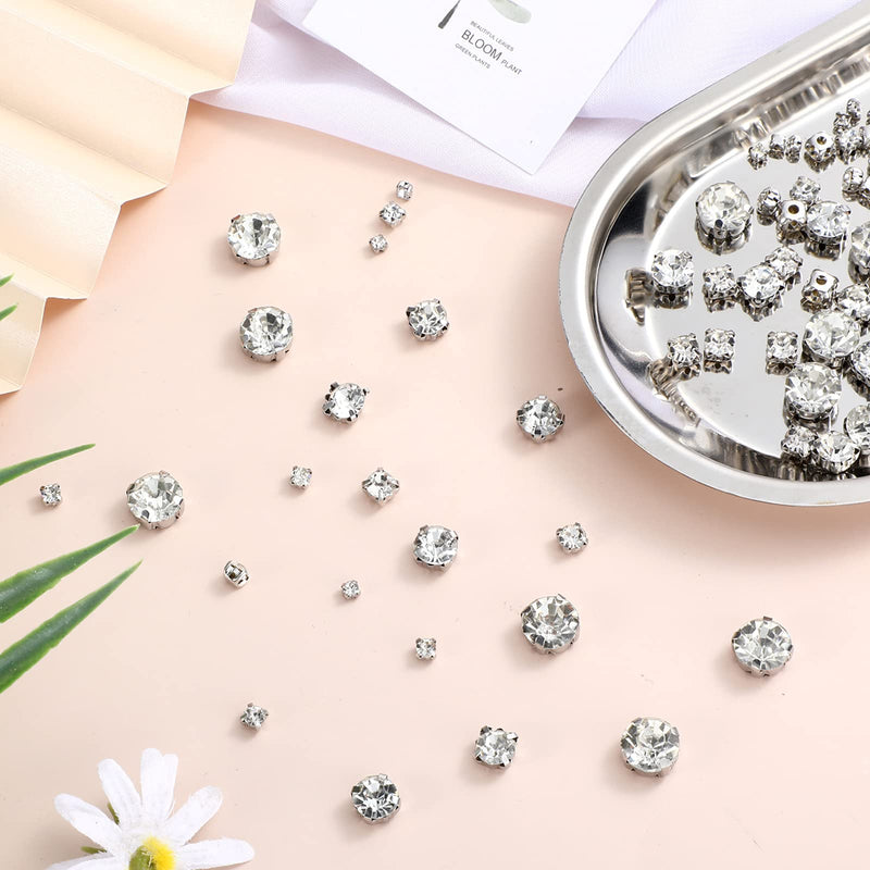 Syhood 200 Pcs Crystal Sew on Rhinestone Glass Claw Rhinestone 3 to 10 mm Flat Back Glass Clear Gems Stones for Craft, Jewelry, Clothes, Costume, Shoes, Dress, Garments, Mixed Size