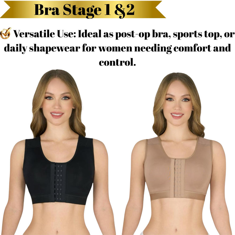 Post Surgical Bra Front Closure Compression Bra for Breast Augmentation Recovery Women X-Large Black