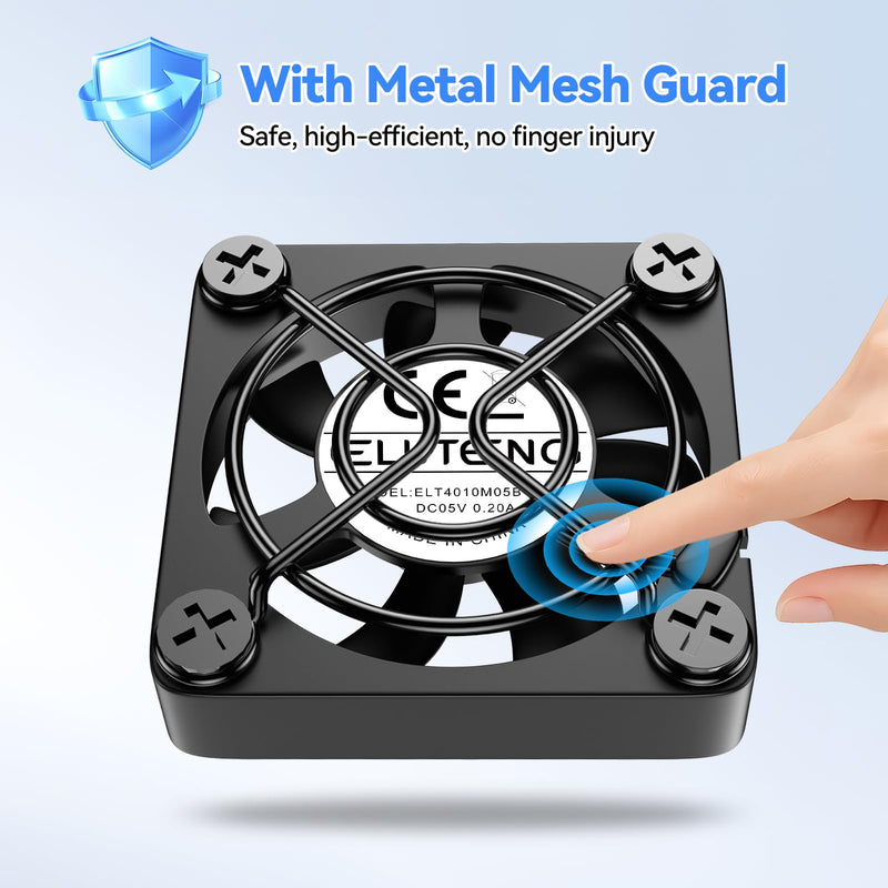 ELUTENG 40mm Mini USBC Fan Double Sided Metal Gril Small USB-C Cooling Fans | 5V Quite 4cm PC Case Ventilator with 3 Adjustable Speeds for Router, Receiver, TV Box, DVR, Xbox, PS6, Cabinet