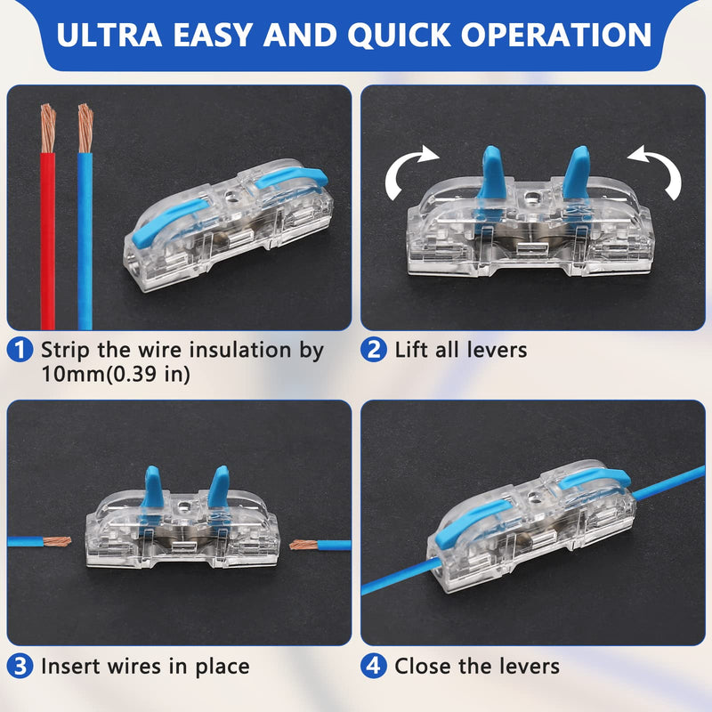10 pcs 1 Conductor Compact Wire Connectors Splicing Connectors and 10 pcs Quick Splitter 3 Pin 1 Way Wire Connector (T-Shape Lever Nut Wire Connector), 28-12 AWG