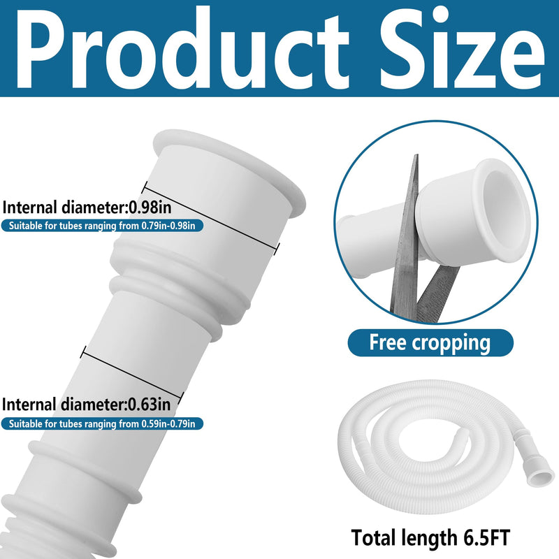 6.5 Ft Dehumidifier Drain Hose 3/4" FHT- Cuttable Leakproof Dehumidifier Discharge Hose for Drainage- Flexible Universal Corrugated Drain Hose Replacement with Clamp for Most Dehumidifier 6.5 Ft White