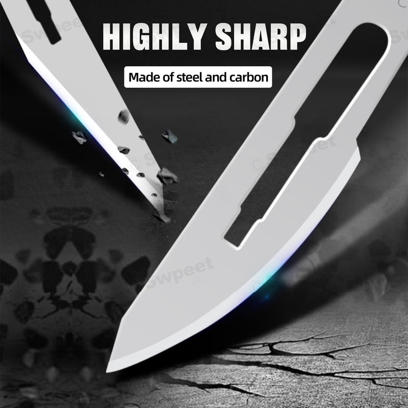 Swpeet 77Pcs 9 Styles #10#11#12#15#20#21#22#23#24 Scalpel Blades Surgical Grade Blades with #3#4 Scalpel Knife Handle Assortment Kit,Biology Lab Knives for Biology Lab Anatomy, Cutting N6