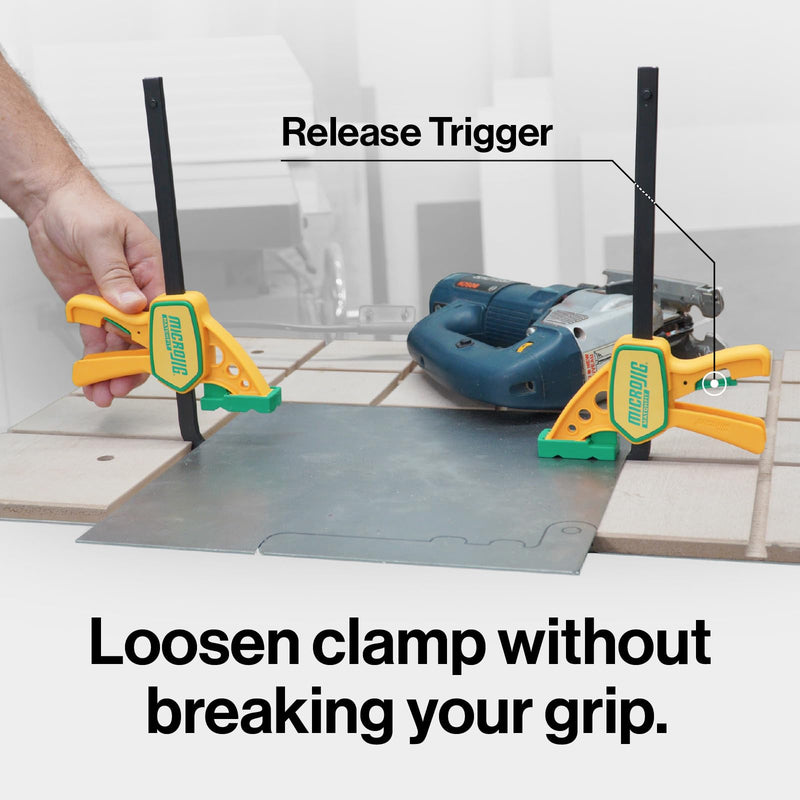 Grr-rip Clamps by Microjig, 2-Pack, Dovetail Track Clamps, Squeeze Action Dovetail Clamps for Jigs, Sleds, Workbenches, DVC-625QCK2, Yellow