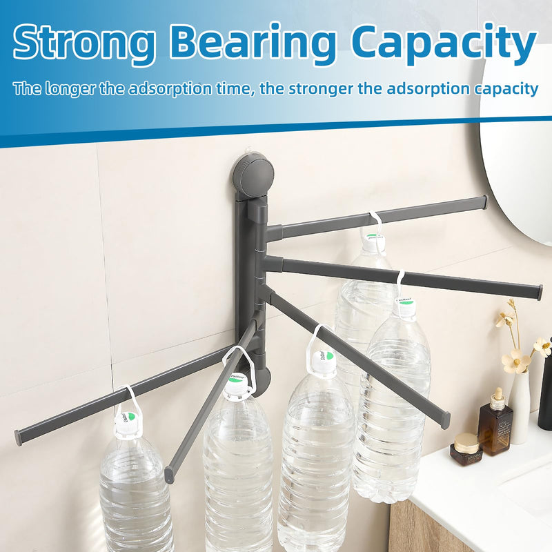 5-Arm Swivel Towel Bar, Zynuhmo Adjustable Suction Cup Bathroom Towel Rack Space Saving Wall Mounted Towel Holder for Laundry Kitchen Bedroom, Swing Out Towel Holder 16.54 Inch(2PSC, Gun-Gray) 2 Pack 5-Arm