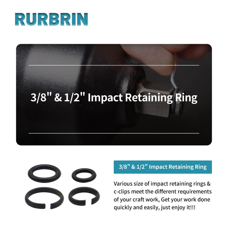 10 Sets of 1/2 inch & 3/8 inch Impact Wrench Retainer Rings with O-ring, Compatible With Electric Wrench/Pneumatic Wrench
