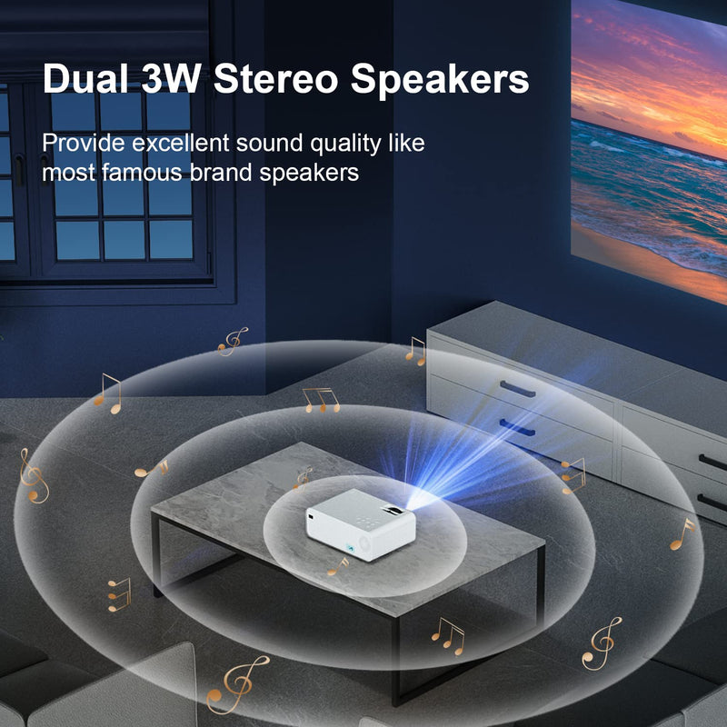 ASAKUKI Mini WiFi Projector, ASAKUKI 8000 Lumens Home Movie Projector, Full HD 1080P & 200" Display, Portable Video Outdoor Projector for iPhone Compatible with iOS/Android/TV Stick/HDMI/USB/VGA