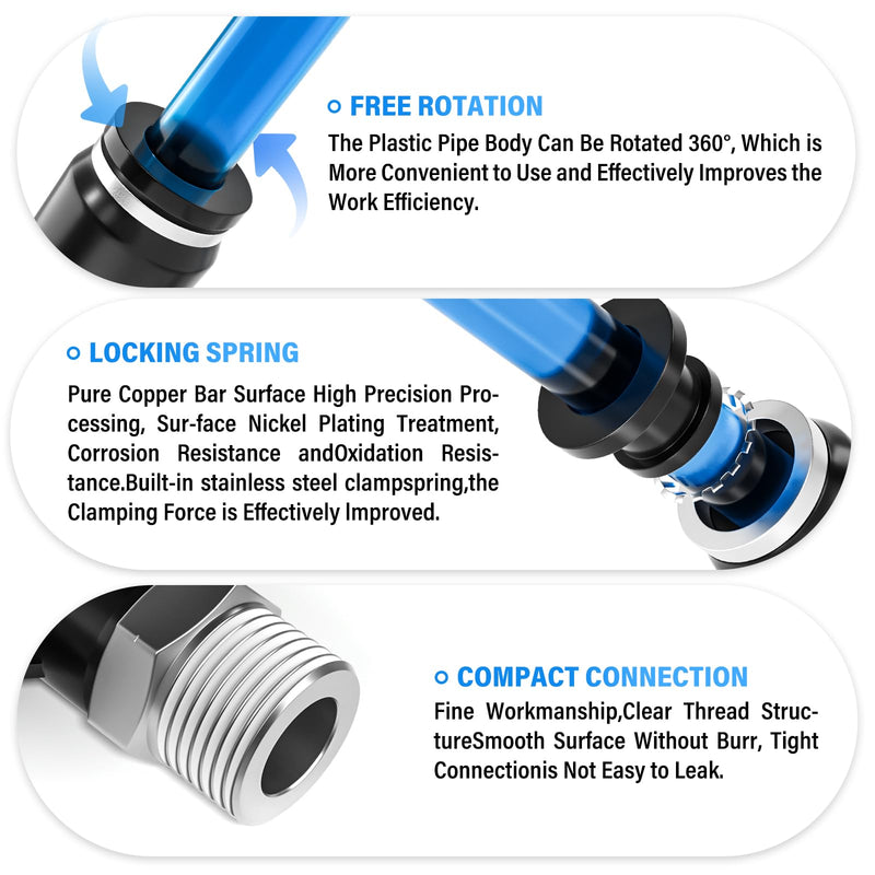 TAILONZ PNEUMATIC Male Branch Tee 3/8 Inch Tube OD x 3/8 Inch NPT Thread Push to Connect Fittings PT-3/8-N3 (Pack of 10) 3/8"OD x 3/8"MNPT