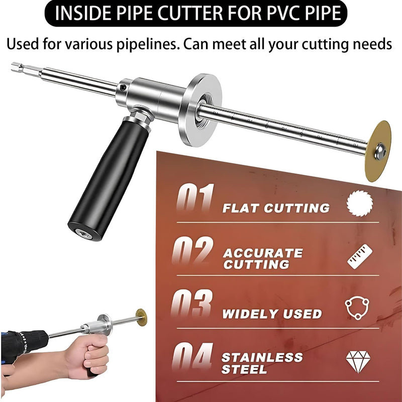 Inside Pipe Cutter for PVC Pipe Cutter, with Diamond Grit Cutting Wheel and Handle, Fit for 1-1/2 Inch to 8 Inch,7 Inch Adjustable Cutting Depth,1/4in Hex Shank Fit for Impact Drivers 1 Set