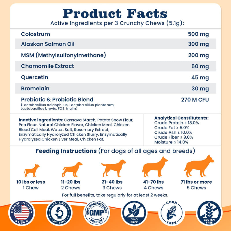 Dog Allergy Chews-120 Crunchy & Creamy Chews, anti-Allergy & Itching Skin Relief Bites Immune Support, with Omega 3 Fish Oil Probiotics for Seasonal All Issues Allergies Made in USA Chicken Flavor 120 counts