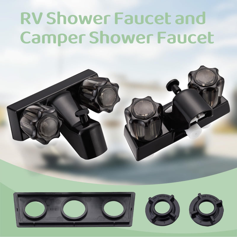 RV Tub & Shower Diverter Faucet w/Smoked Acrylic Knobs, 4 Inch Shower Valve Diverter Assembly Kit - Black