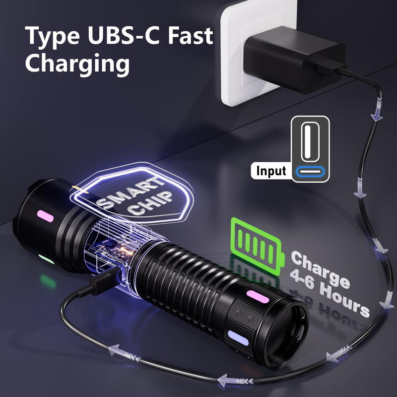 Rechargeable Flashlights High Lumens, 990,00LM LED Super Bright Flash Light, Handheld Tactical Flashlight, Adjustable High Powered Flash Lights, 5-Mode Powerful Linternas for Emergencies Camping