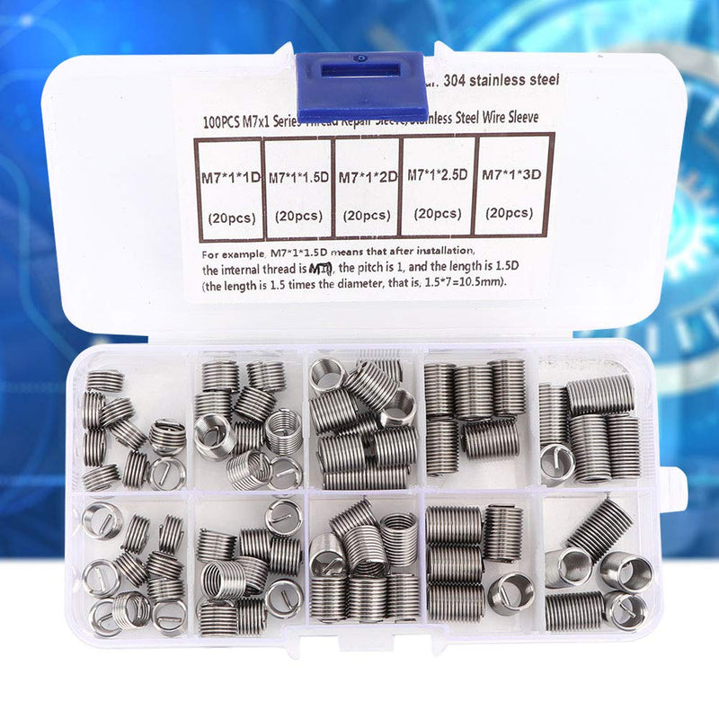 Coiled Wire Screws Sleeve 100Pcs M7x1 Coiled Wire Thread Repair Insert Sleeve Kit Stainless Steel Helicoil Type Screw Helical Threaded Inserts