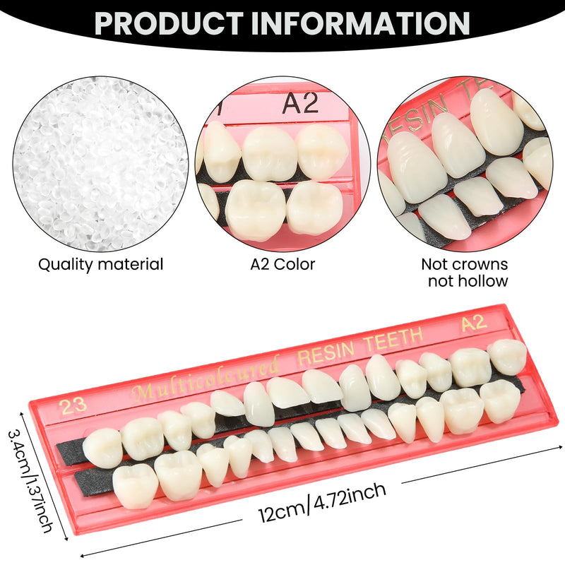 Nuanchu 560 Pcs False Teeth Acrylic Resin Denture Replacement Fake Teeth 20 Sets Denture Tooth Kit Upper Lower Dental Materials 23 A2 for Halloween DIY Dental Education Teeth Teaching Model