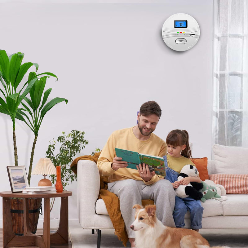 2 Pack Smoke and Carbon Monoxide Detector,Smoke Detector Carbon Monoxide Detector Combo with Batteries,Fire Alarm Smoke Detector with Test Button and Digital Display White-2-Pack