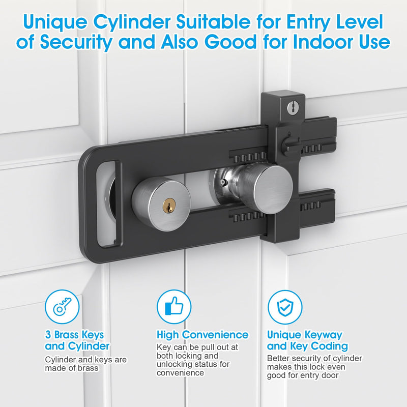 AST Double Door Lockout Device, French Door Reinforcement Lock with 3 Keys, Lockout to Double Door Knobset and Handleset, Childproof Door Lock, Premium Version (Matte Black with Key Alike) Matte Black with Keyed Alike