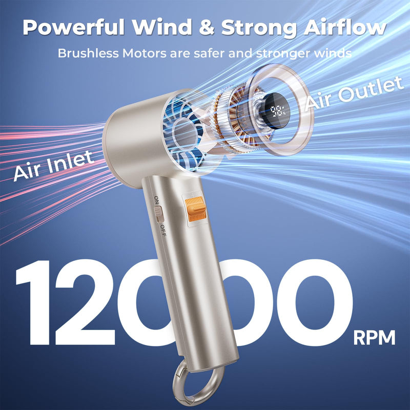 2PC Portable Handheld Fan Rechargeable for Travel,5000mAh Hand held Personal Fan for Pocket,20Hrs Cooling Wind,100 Speeds Adjustable Powerful Airflow Wind,Gifts for Trip,Outdoor Activites,Camping Two pieces gold
