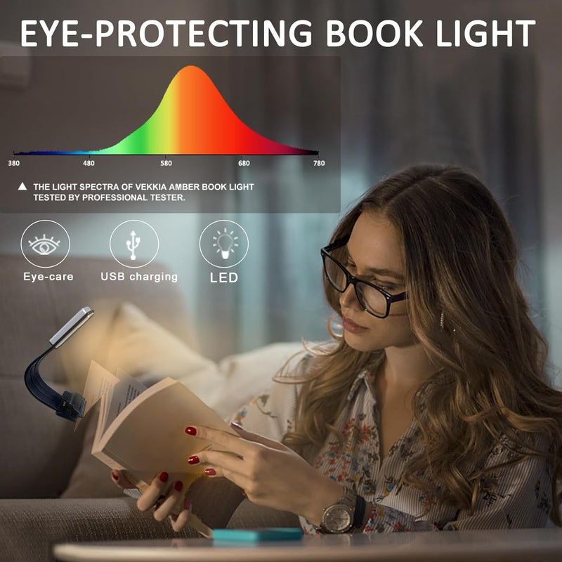 Vekkia Bookmark Book Light, Clip on Reading Lights for Books in Bed, Infinite Brightness Levels, Soft Light Easy for Eyes, Built-in USB Cable Easy Charge. for Readers & Kids Warm