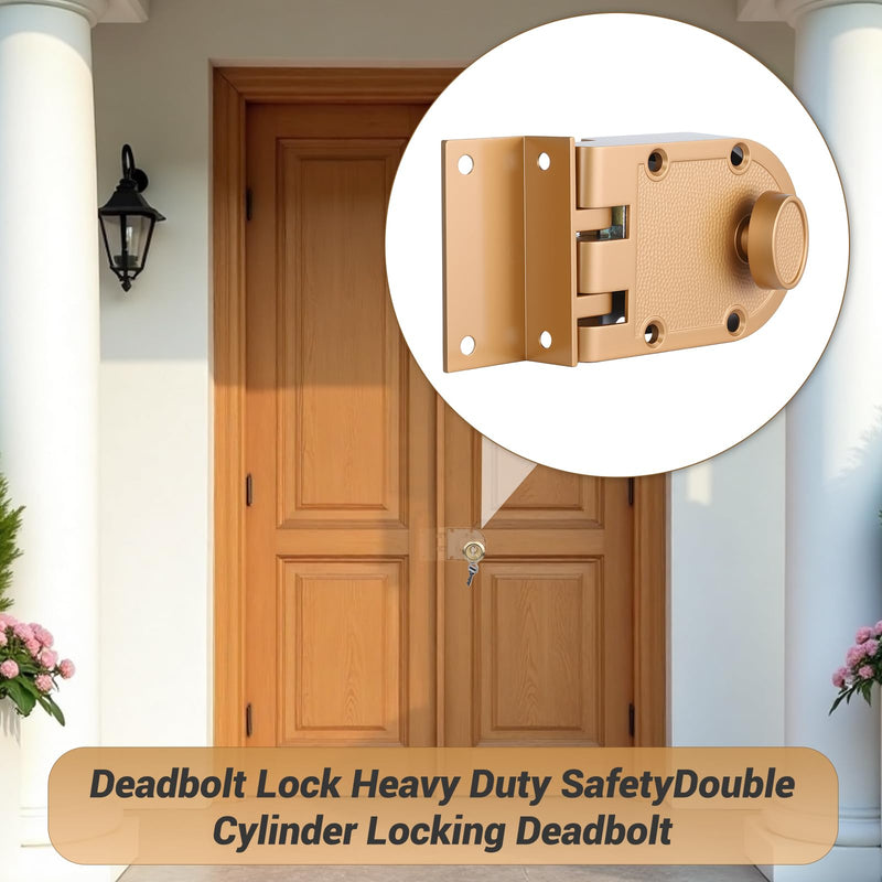 Heavy Duty Safety Double Cylinder Locking,Jimmy-Resistant Design Prohibits Forced Entry by Spreading of Door Frames,Gold