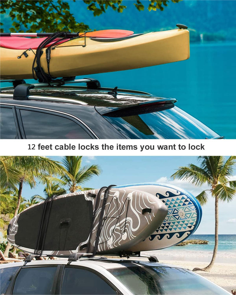 NDakte Bike Lock, Extra Long Straight Cable Lock (6FT, 12FT, 18FT, 22FT, 27ft) with Resettable Combination, Unique Narrow Designed for Kayaks, Scooters, Paddle Boards and Outdoor Gear 12 Feet
