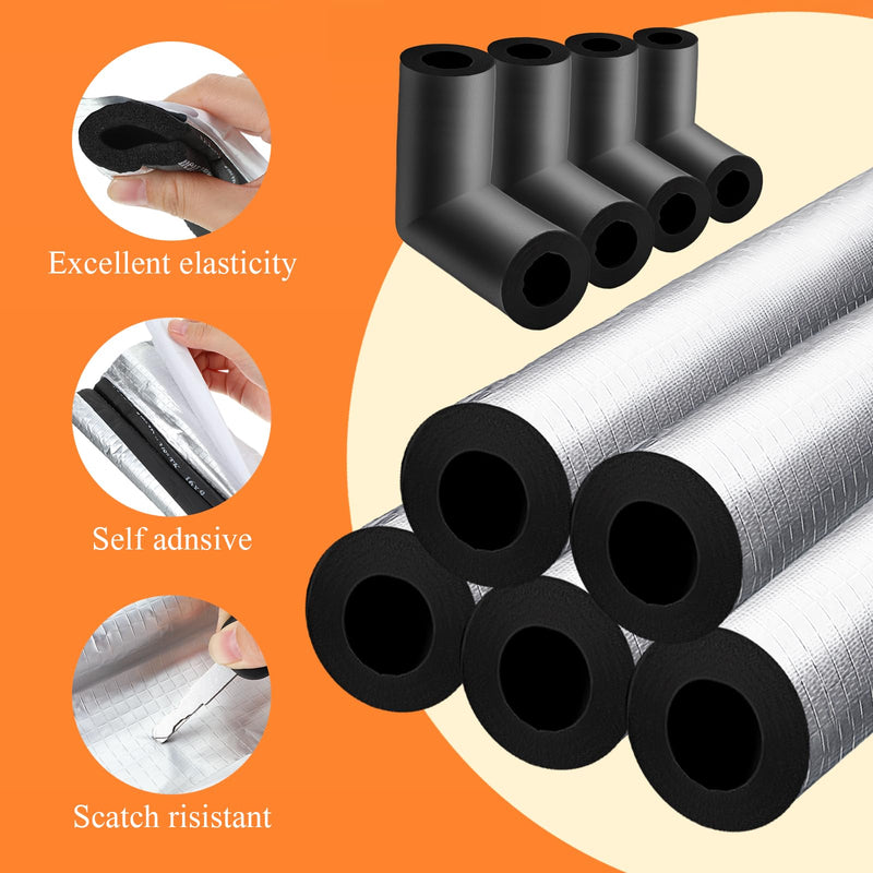 Friends 16 Pack Pipe Insulation Foam Tube Kit,Include 12 Self Adhesive Foam Soft Pipe Cover Insulation with 4 Elbow Foam Tubing and 24 Cable Tie for Outdoor Indoor Wrap(Fits 1/2 Inch Pipe) Fits 1/2 Inch Pipe