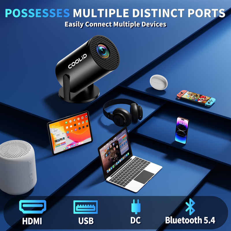 [Built-in Apps & 2025 Upgraded] Mini Projector Support 4K 1080P Auto Keystone 270° Rotatable with WiFi 6 and Bluetooth 5.4, Projector Portable Compatibile with HDMI/TV Stick/Memory Stick/Laptop-Black Black