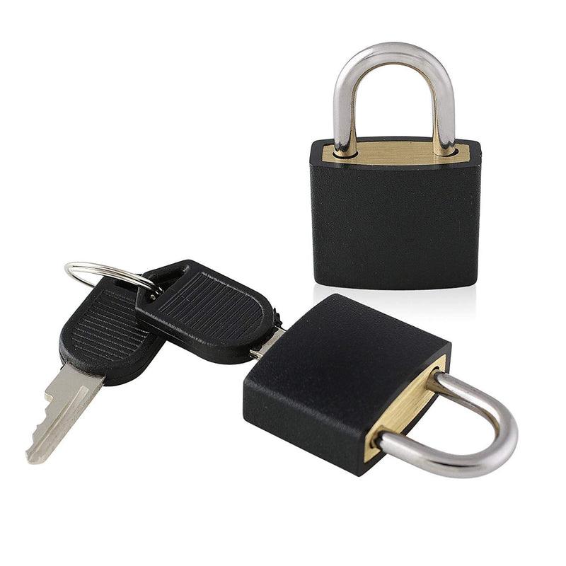 Small Mini Durable ABS Covered Solid Brass Body Individually Keyed Padlock - 8 Pack Lock Set Small Black