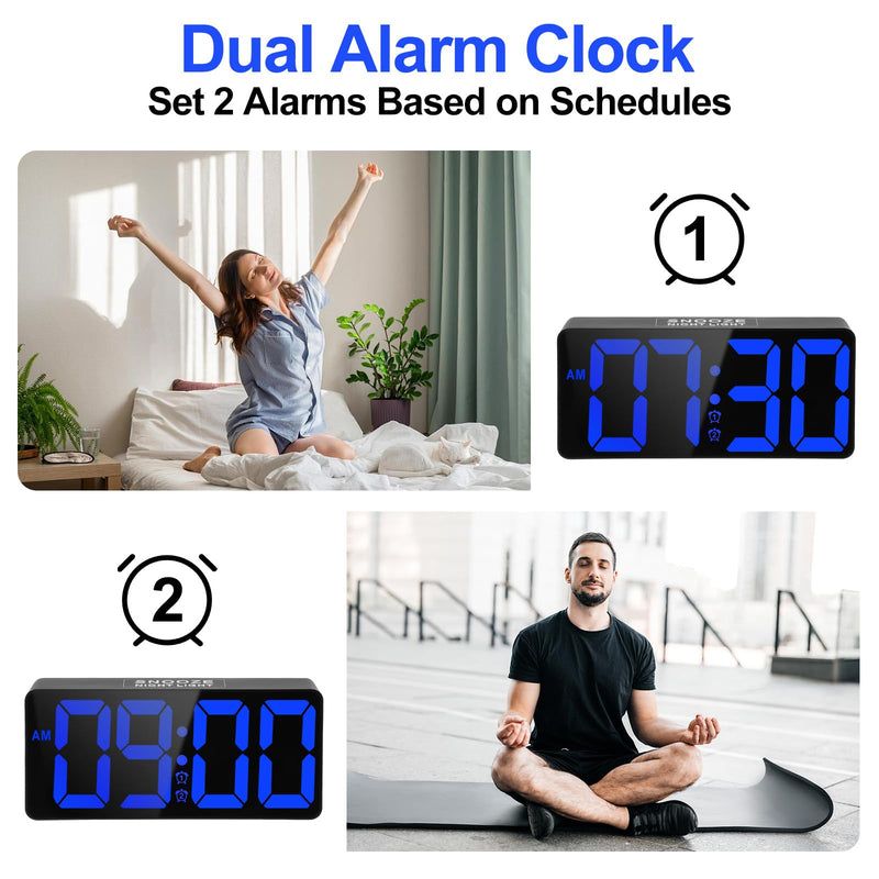 Alarm Clock for Bedroom Heavy Sleepers with Bed Shaker & Night Light-Vibrating Digital Clock Large Dimmable LED Digits with Dual Alarm & Charging Port Table Desk Clock for Hearing Impaired Seniors Blue Digit-black Case