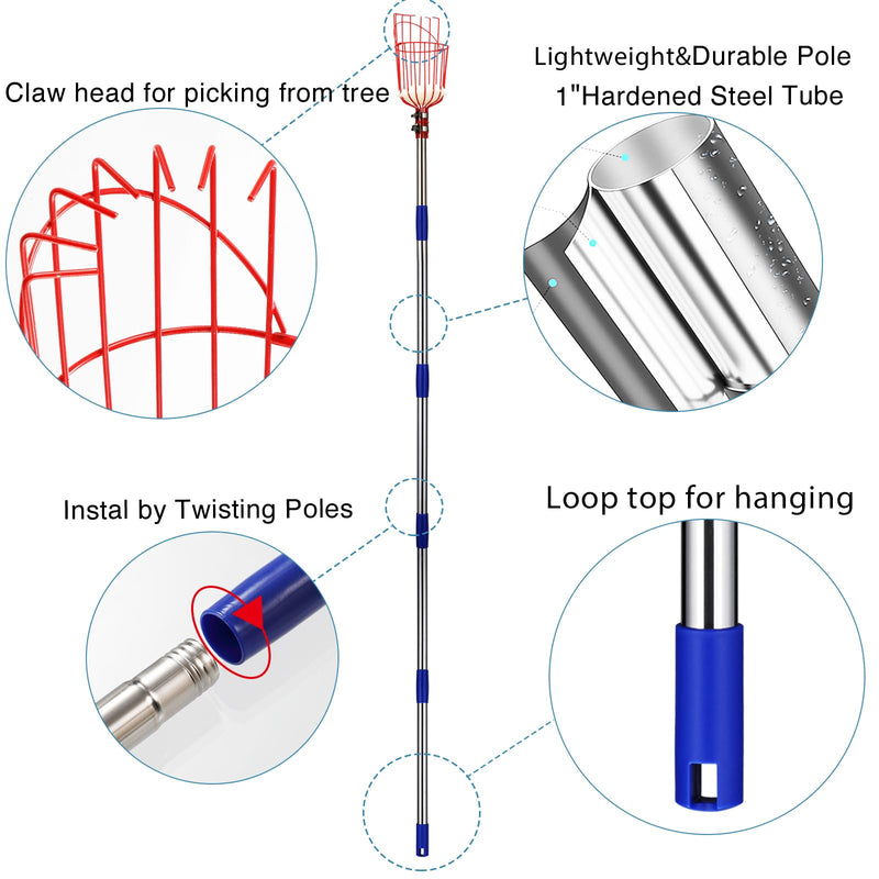 DonSail Fruit Picker Pole Tool with Basket Telescoping Long Handle, 35-65 Inch Adjustable Apple Orange Picker Pole Tool with Basket for Avocado Acorn Lemon Pear Mango Tree Picker 35-65"
