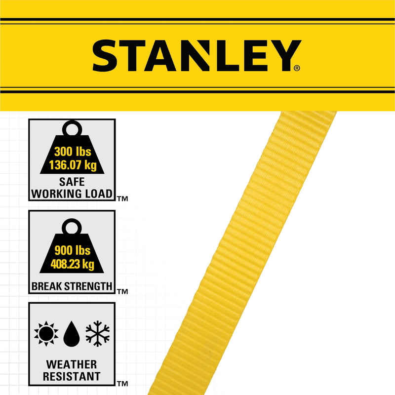 STANLEY S9500 Black/Yellow 1" x 10' Ratchet Straps - Light Cargo (300 lb Working Load / 900 lb Break Strength), 4 Pack 1" x 10'