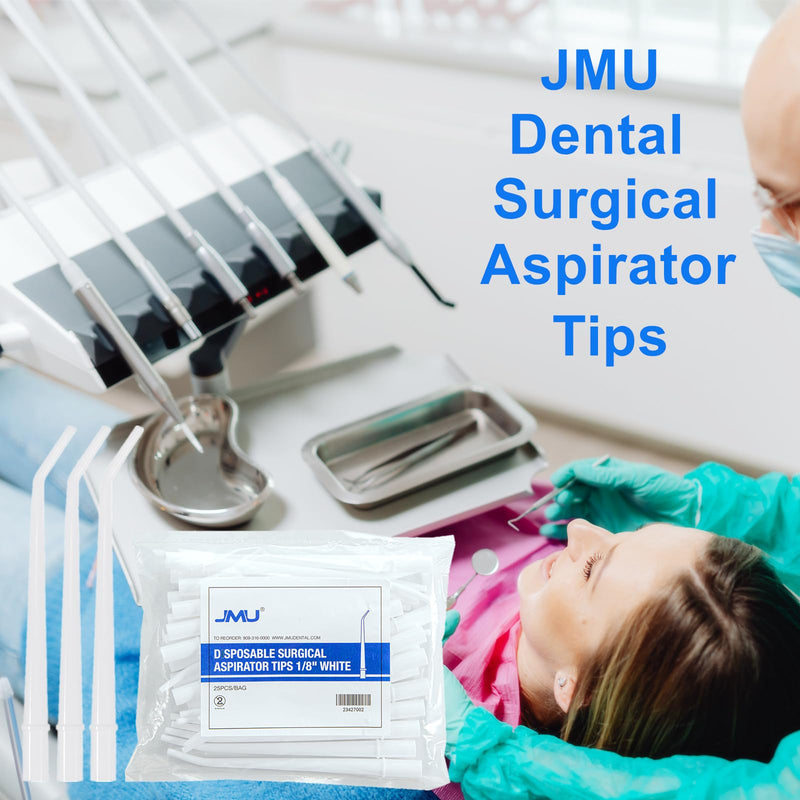 JMU 100Pcs Dental Surgical Aspirator Tips 1/8" Inch, Disposable Suction Tips White, 4 Bags of 25 White-1/8" 100