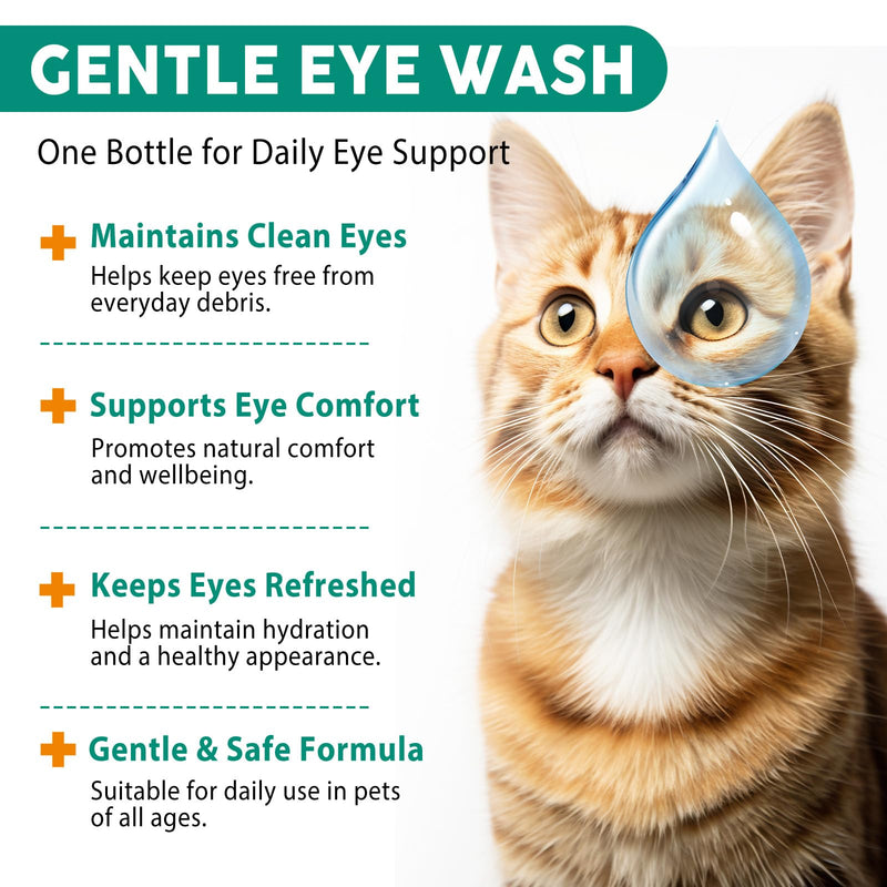 Eye Drops for Dogs and Cats - Safe to Lick, Itchy Eyes Relief & Redness Reduction, Non-Antibiotic Daily Care for Tear Stain Removal, Pet Eye Wash Vet-Formulated with Oat Glucan, 3.38 oz