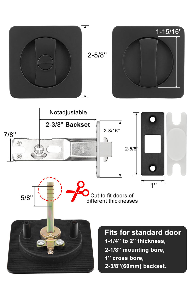 goldenwarm Black Pocket Door Lock, Rounded-Corner Square Sliding Pocket Door Hardware Privacy Pocket Door Latch for Bathroom & Bedroom - 1 Pack Privacy 1 Pack